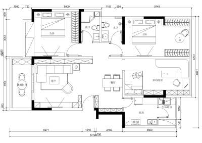阳光里三居室平面图绘制及方案设计